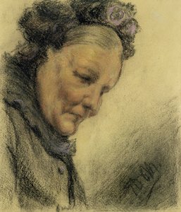 Head of an Old Lady (krita och pastell på papper) av Adolph Menzel