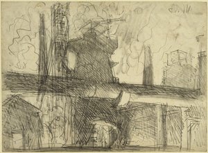 Högugn, skorstenar, rörledning i Königshütte av Adolph Menzel