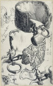 Hundhalsband för en ”Saupacker” från 1600-talet, visat ur två vinklar samt detaljstudier, Historiska museet, Dresden av Adolph Menzel