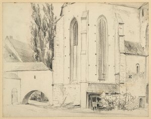 Den katolska församlingskyrkan St. Martin i Jauer, sedd från nordost av Adolph Menzel