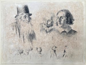 Huvud- och figurstudier, blad 2 ur serien ”Radir-försök” av Adolph Menzel