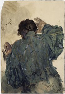 Kostymstudie av en man sedd bakifrån, lutad mot väggen, Welfenmuseum i Hannover av Adolph Menzel