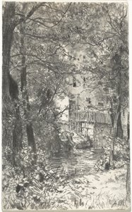 Landskap med en tvättkvinna av Adolph Menzel