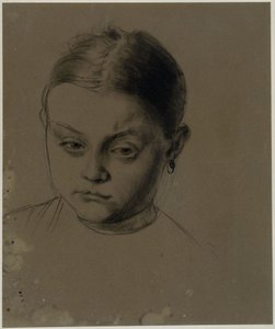 Flickans huvud sett framifrån, med huvudet lätt böjt, örhänge av Adolph Menzel