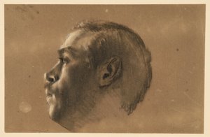 Manligt huvud i profil åt vänster. Modellstudie till ”Friedrich och hans familj vid Hochkirch” av Adolph Menzel