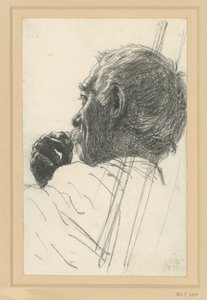 Studie av ett manligt huvud och en hand, sned profil åt vänster av Adolph Menzel