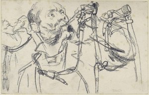 Modell som blåser i jakthornet till Johann Georg I av Sachsens smaragdgröna jaktvapenuppsättning, i tre vyer, Historiska museet, Dresden av Adolph Menzel