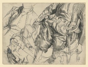 Modell i kurfursten Johann Georg I av Sachsens festdräkt, visad ur tre vinklar, Historiska museet, Dresden av Adolph Menzel