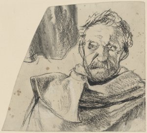 Officer i rock, utan huvudbonad, bröstbild framifrån. Studie till den ofullbordade målningen ”Fredrik II:s tal till sina generaler inför slaget vid Leuthen” av Adolph Menzel