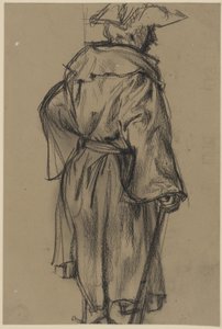 Officer i rock och hatt, med käpp i höger hand, halvprofil mot höger. (Ställningsstudie av Moritz von Anhalt-Dessau) av Adolph Menzel