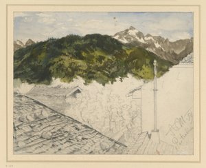 Partenkirchen, utsikt över bergen och bondgårdar av Adolph Menzel