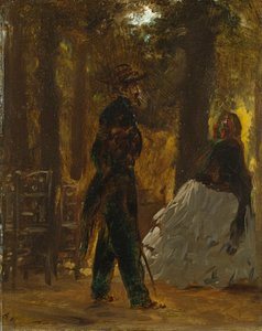 Polis och dam i Tuilerieträdgården av Adolph Menzel
