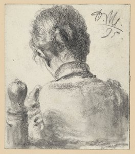 En kvinna sedd bakifrån när hon sitter på en stol av Adolph Menzel