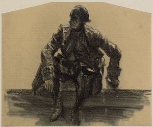 En äldre man sittande i framifrånperspektiv, med vänster hand som stöd av Adolph Menzel