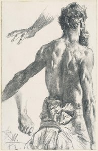 Stående skäggig man, halvnaken sett bakifrån av Adolph Menzel