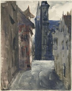 Gatan och Sankt Sebaldskyrkan i Nürnberg av Adolph Menzel