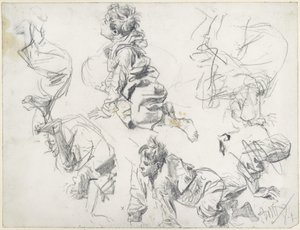 Studier av två barn som gör volter. Modellstudie till ”Piazza d’Erbe” av Adolph Menzel
