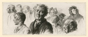 Skissblad från dårhuset. Tio huvuden, de flesta vända åt vänster av Adolph Menzel