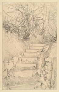 Utomhustrappa med buskar av Adolph Menzel