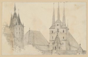Torn och tak på domkyrkan och St. Severin i Erfurt av Adolph Menzel
