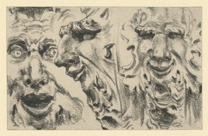 Två faunmasker i Zwinger i Dresden av Adolph Menzel
