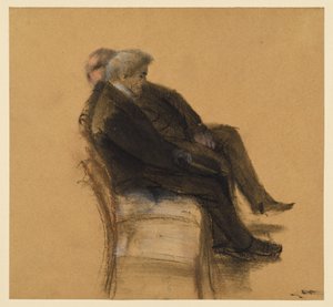 Två herrar i svarta kostymer som sitter bredvid varandra av Adolph Menzel