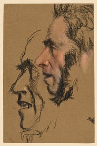 Två studier av ett manligt ansikte i profil åt vänster av Adolph Menzel