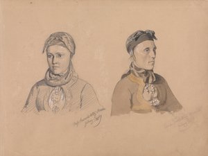 Aase Rasmusdatter Stranden och Anna Troelsdatter Kittelsviken av Adolph Tidemand