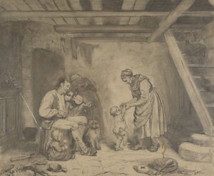 Kvinna som dansar med ett barn till fiolmusik av Adolph Tidemand