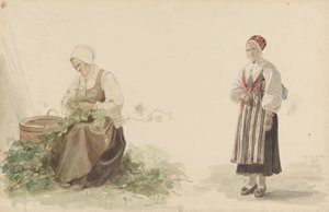 Kvinna som plockar eklöv och Kari Andersdatter av Adolph Tidemand