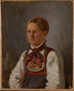 Porträtt av Gunild Olsdatter från Tinn av Adolph Tidemand