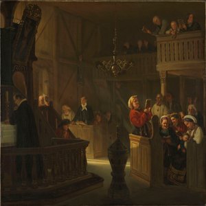 Gudstjänst i en norsk landsortskyrka av Adolph Tidemand