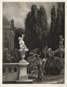 Essä om sten med borste och skrapa: Spelar vid Hoops on the Castle Terrace av Adolph Menzel