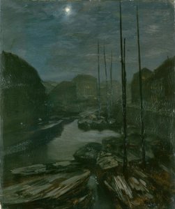 Månsken över Friedrichsgracht i gamla Berlin av Adolph Menzel