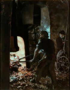 Självporträtt med en arbetare vid ånghammaren av Adolph Menzel