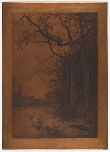 Etsad kopparplåt "Landskap med ankor" av Adolphe Appian av Adolphe Appian