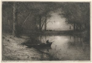 Fiskare i kanot vid en flods strand av Adolphe Appian