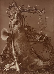 [Stilleben med en jaktscen] av Adolphe Braun
