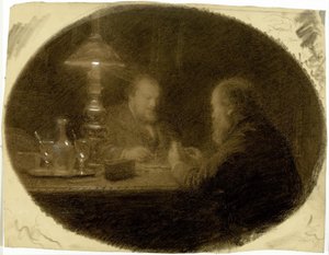 Två vänner runt ett bord av Adolphe Felix Cals