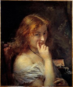 Ung kvinna har sin toalettmålning av Adolphe Cals (1810-1880) 1876 Sön. 0,55x0,45 m Paris, musee d
