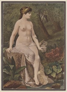 Kvinna som sitter på landsbygden (färg litho) av Adolphe Frederic Lejeune