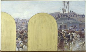 Skiss till prefektens kabinett för Hôtel de Ville de Paris: Återkomsten till Paris av invånarna i förorterna: Belägringen av Paris 1870, 1895 (olja på duk)