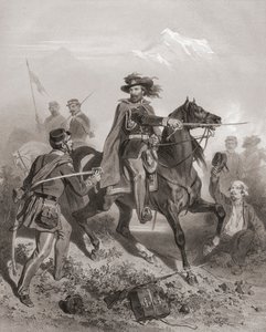 Giuseppe Garibaldi i slaget vid Varese. (skriva ut) av Adolphe Jean Baptiste (after) Bayot