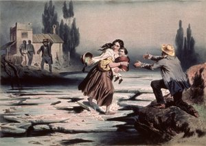 Eliza korsar Ohioflodens isflak till frihet, illustration från 
