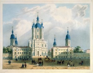 The Smolny Cloister in St. Petersburg, trykt af Edouard Jean-Marie Hostein (1804-89), udgivet af Lemercier, Paris, 1840