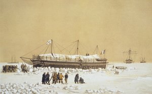 Flytande batteri La Tonnante i isen före Kil-Bouroun, från Nos Souvenirs de Kil-Bouroun hängsmycke LHiver passe dans Le Liman du Dnieper, 1855-56, graverad av Eugene Ciceri (1813-90) publicerad c.18 av Adolphe Jean Baptiste Bayot and Antoine Leon Morel-Fatio