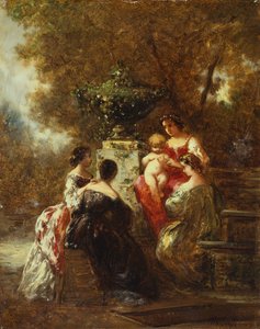 Figurer i en park (olja på duk) av Adolphe Joseph Thomas Monticelli