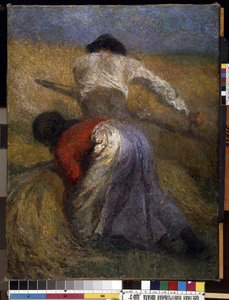 Skörda. Målning av Adolphe Thomas Joseph Monticelli (1824-1886). Olja på duk. Mått: 121x92,5cm. Impressionism. Mikalojus Konstantinas Ciurlionis Fine Arts Museum, Kaunas, Litauen