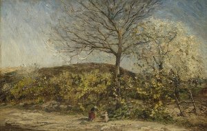 Landskap med en blommande fruktträdgård av Adolphe Joseph Thomas Monticelli