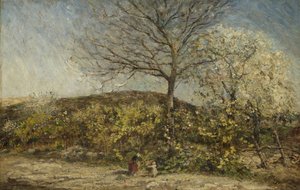 Landskap med blommande fruktträdgård av Adolphe Joseph Thomas Monticelli